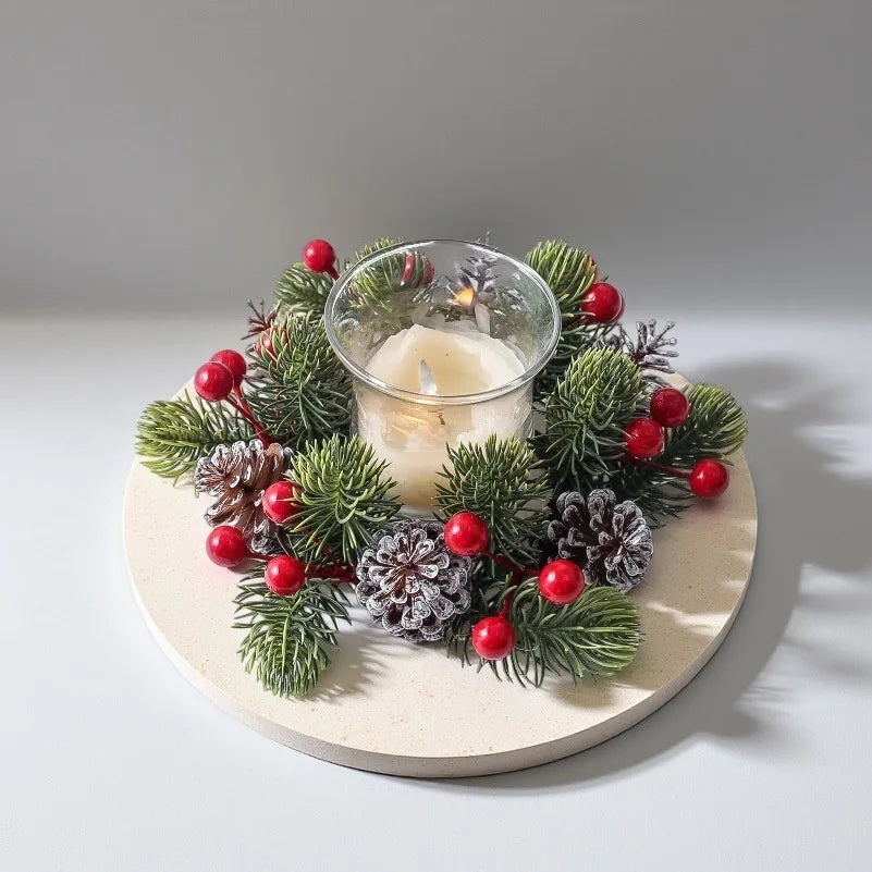 Christmas Pine & Berry Candle Ring Wreath