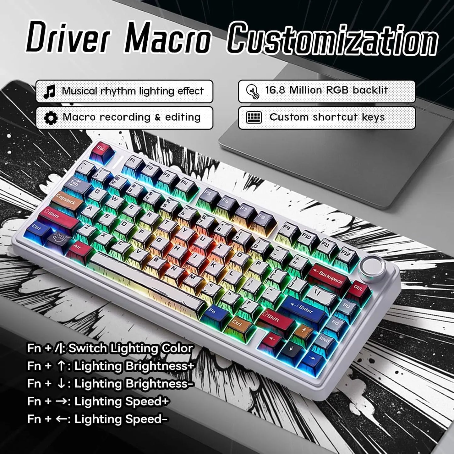 RGB Hot-Swappable Gaming Keyboard with PBT Comic Keycaps