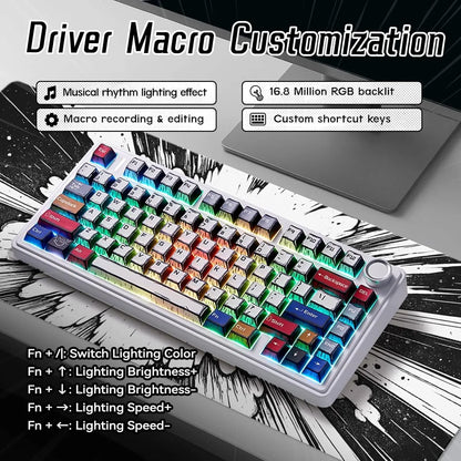 RGB Hot-Swappable Gaming Keyboard with PBT Comic Keycaps