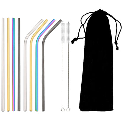 Reusable 304 Stainless Steel Metal Drinking Straws Set with Cleaning Brush