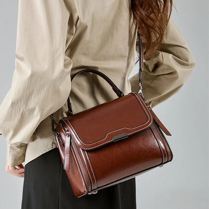 Genuine Cow Leather Top Handle Crossbody Bag