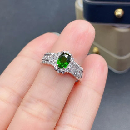 925 Sterling Silver Emerald & Diamond Ring