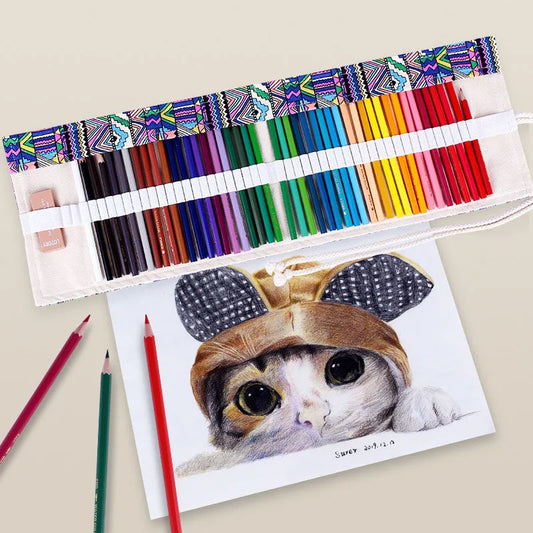 Canvas Roll-Up Pencil Case with Multi-Slot Storage