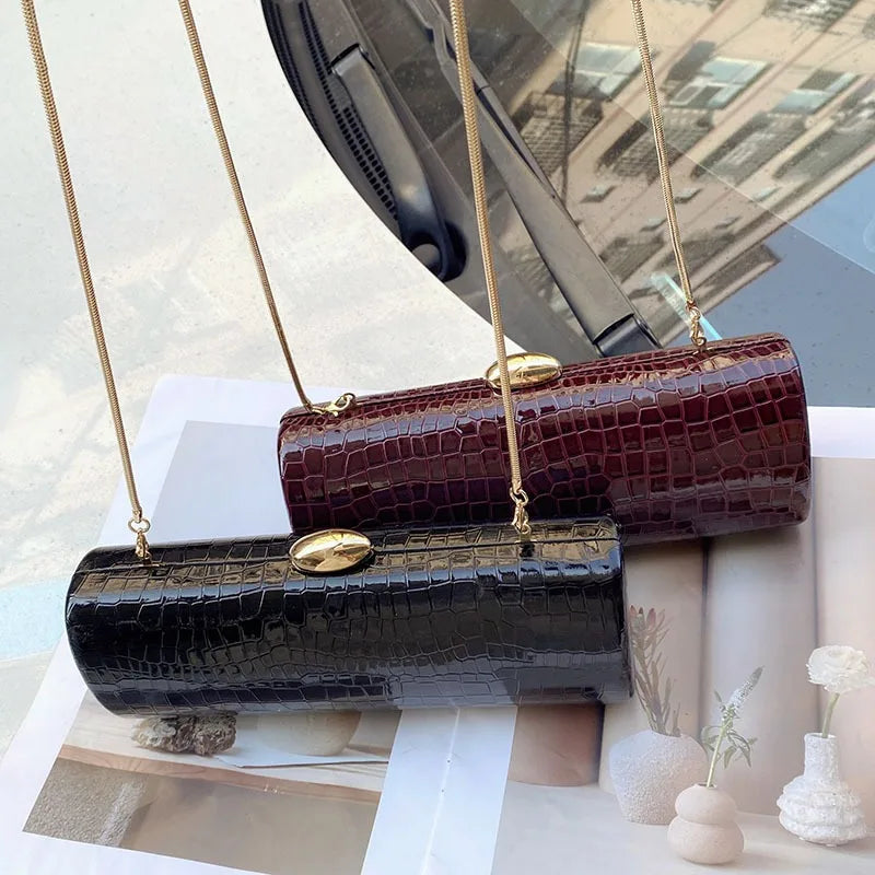 Burgundy Croc-Embossed Evening Clutch