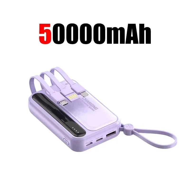 Portable Power Bank with Built-In Charging Cables