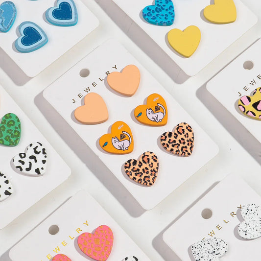 Colorful Acrylic Love Heart Round Earrings
