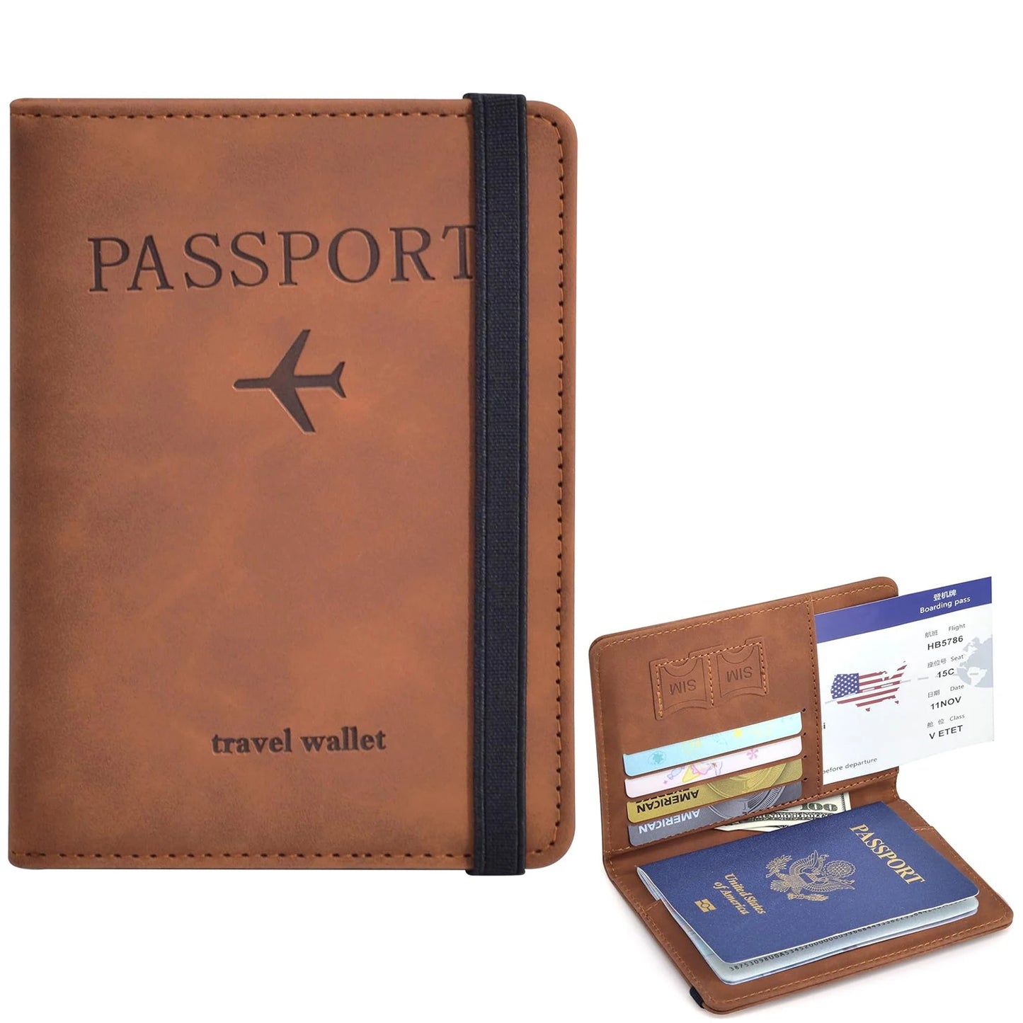 PU Leather Passport Cover and Travel Document Organizer