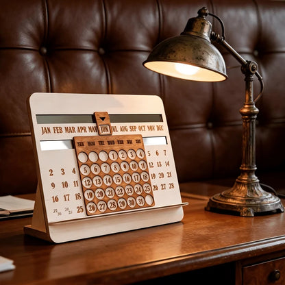 Wooden Perpetual Calendar Desk Organizer