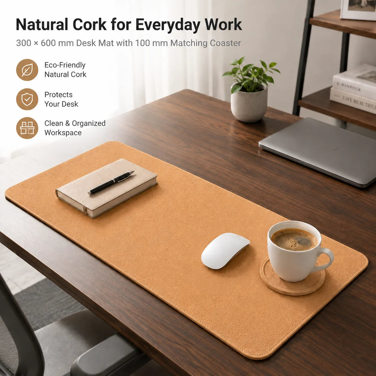 Natural Cork Desk Mat & Coaster Set