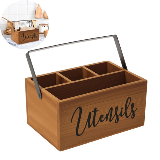 Wooden Tableware Storage Box with Handle