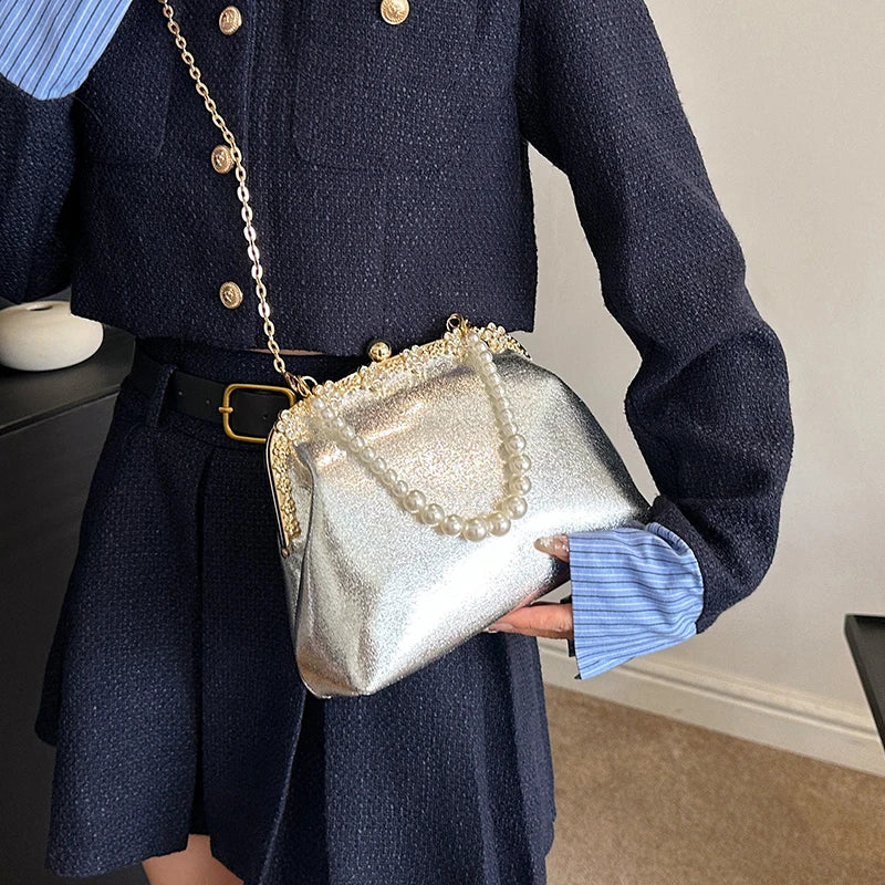 Luxury Pearl Chain Minaudière Shoulder Bag