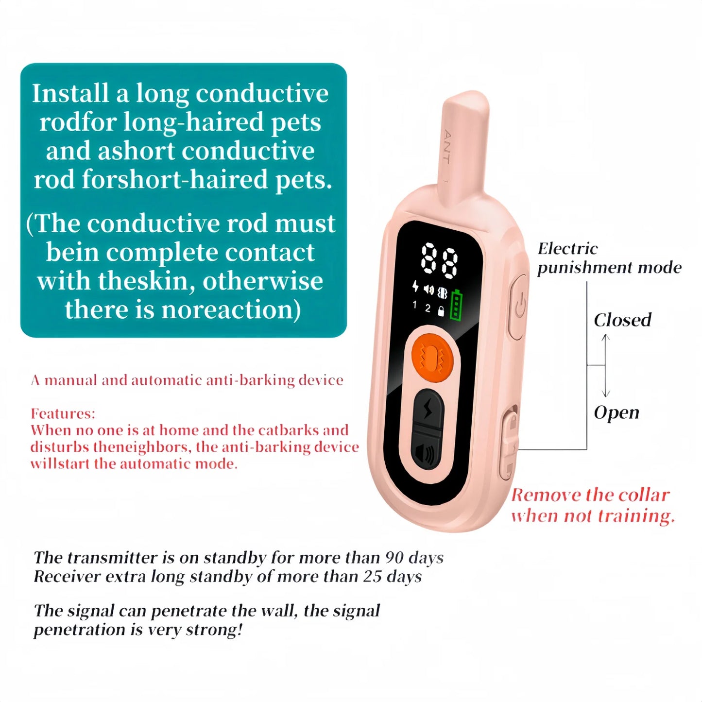 Rechargeable Cat Behavior Training Collar with Remote Control