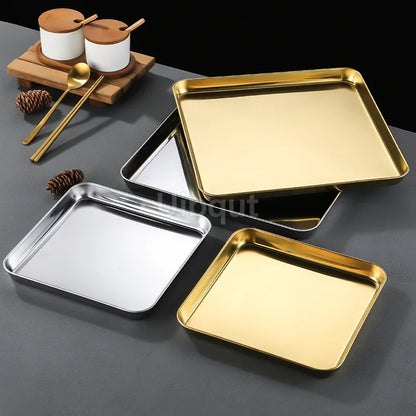 Golden Stainless Steel Food Serving Tray