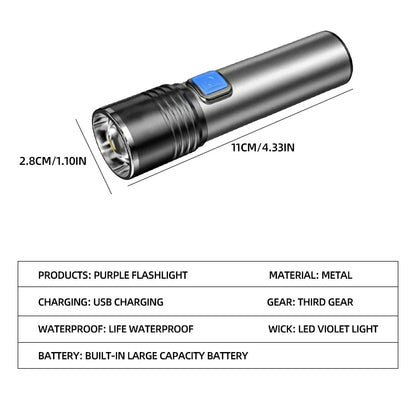 USB Rechargeable 395nm UV Flashlight