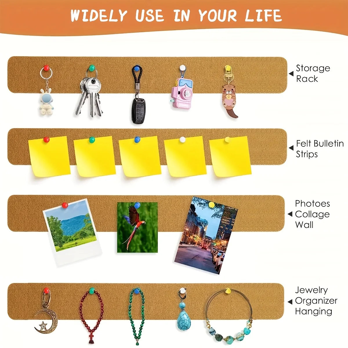 Self-Adhesive Cork Board Wall Strips