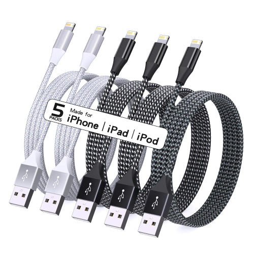 5-Pack Braided USB to Lightning Charging Cables