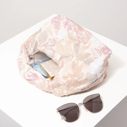Floral Sequin Half-Moon Evening Bag
