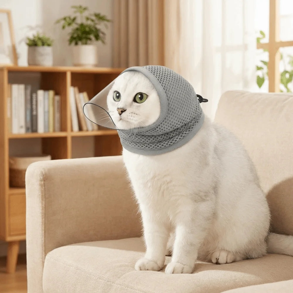 Anti-Licking Cat Mask – Breathable Protective Headgear