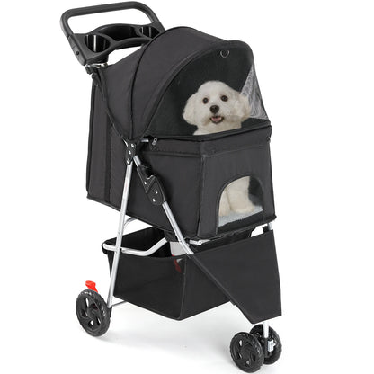 3-Wheel Foldable Pet Stroller for Dogs & Cats