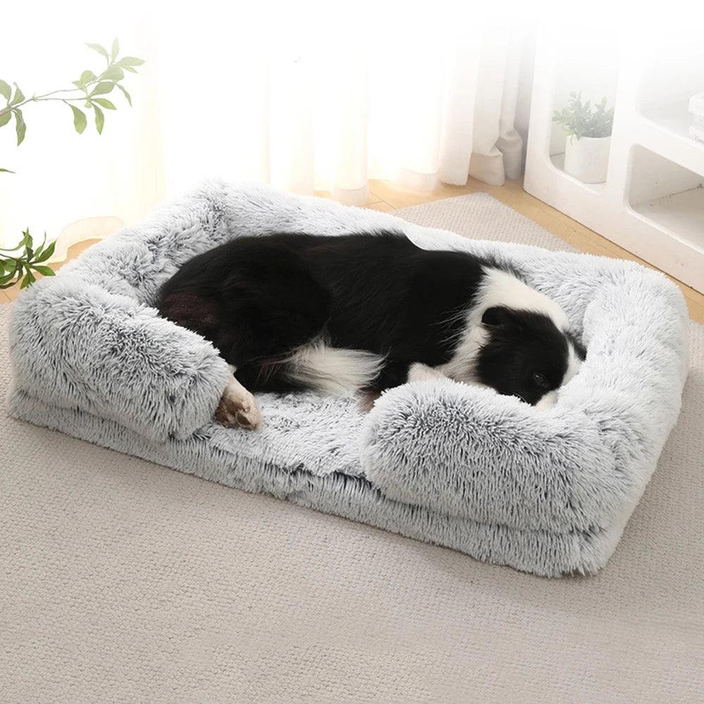 Half Surround Plush Dog Bed with Removable Cushion