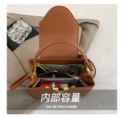 Buckled Leather Shoulder Handbag