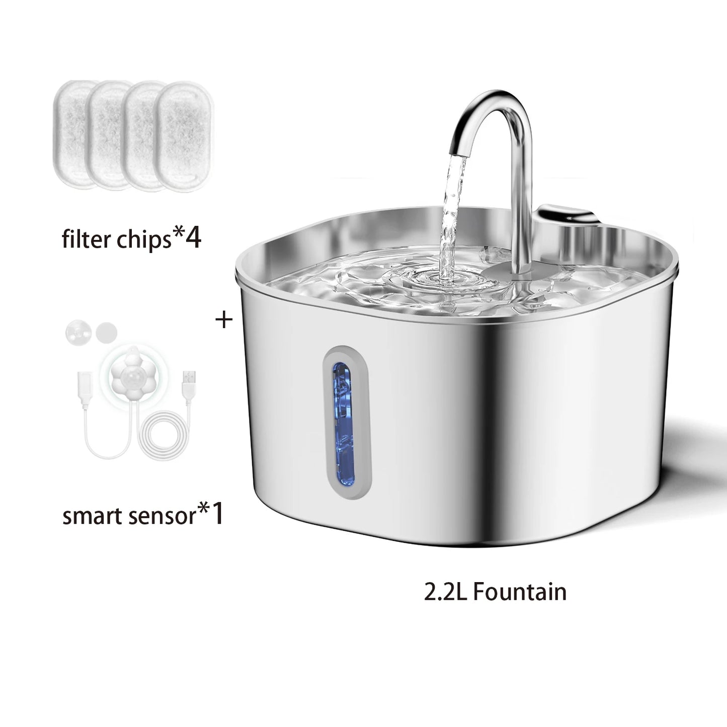 ZYFeeder 2.2L Stainless Steel Automatic Pet Water Fountain