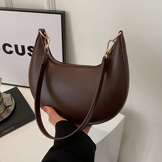 Minimalist PU Leather Crescent Shoulder Handbag