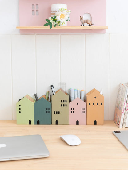 Wooden House Pen Holder & Desktop Organizer