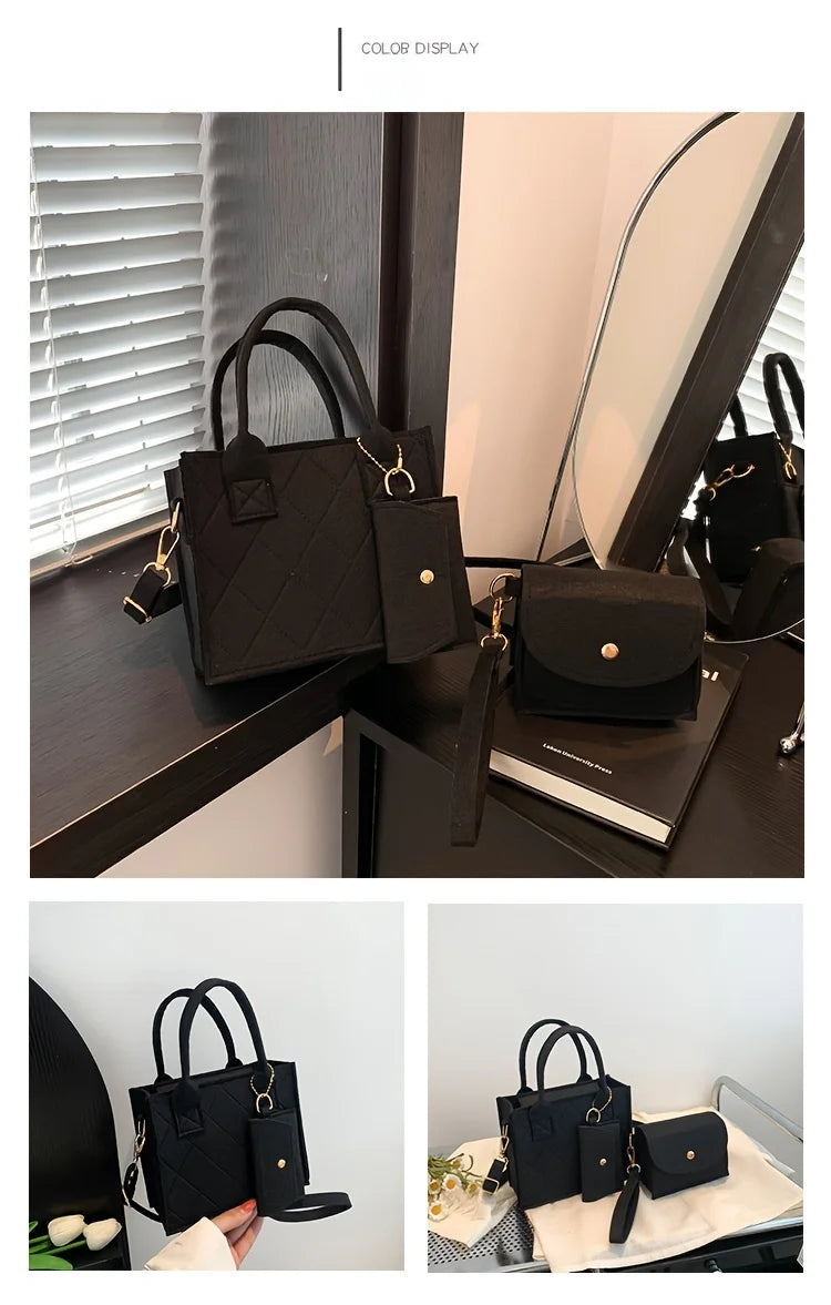 Felt Tote, Crossbody Bag & Wallet Set for Everyday Use