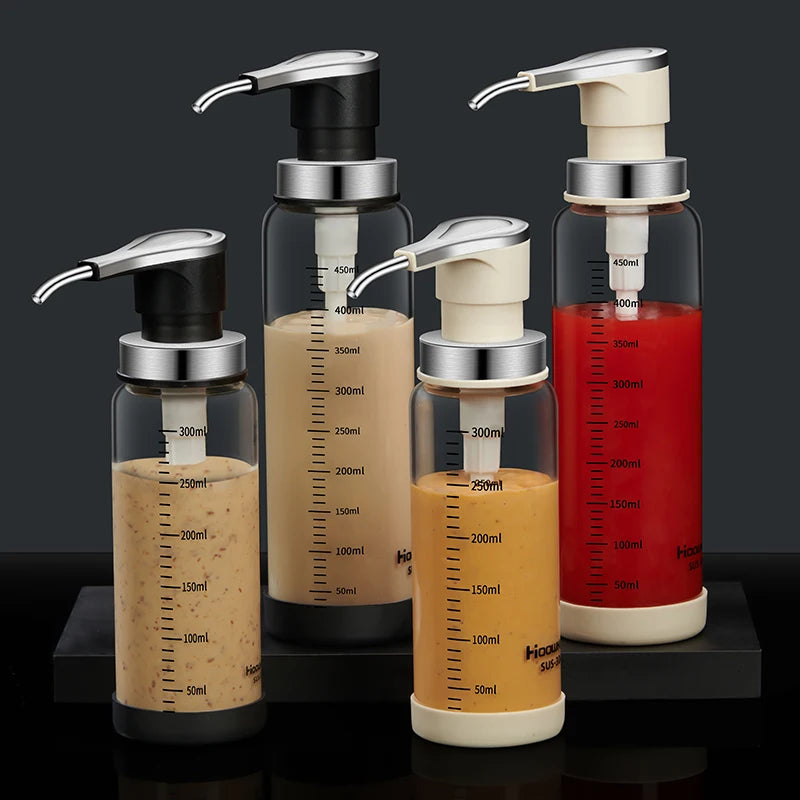Glass Pump Sauce Dispenser Bottle