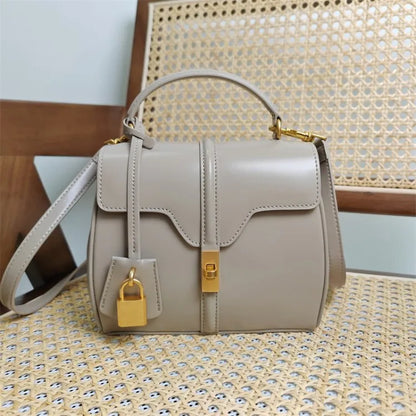 Genuine Split Leather Top Handle Satchel Bag