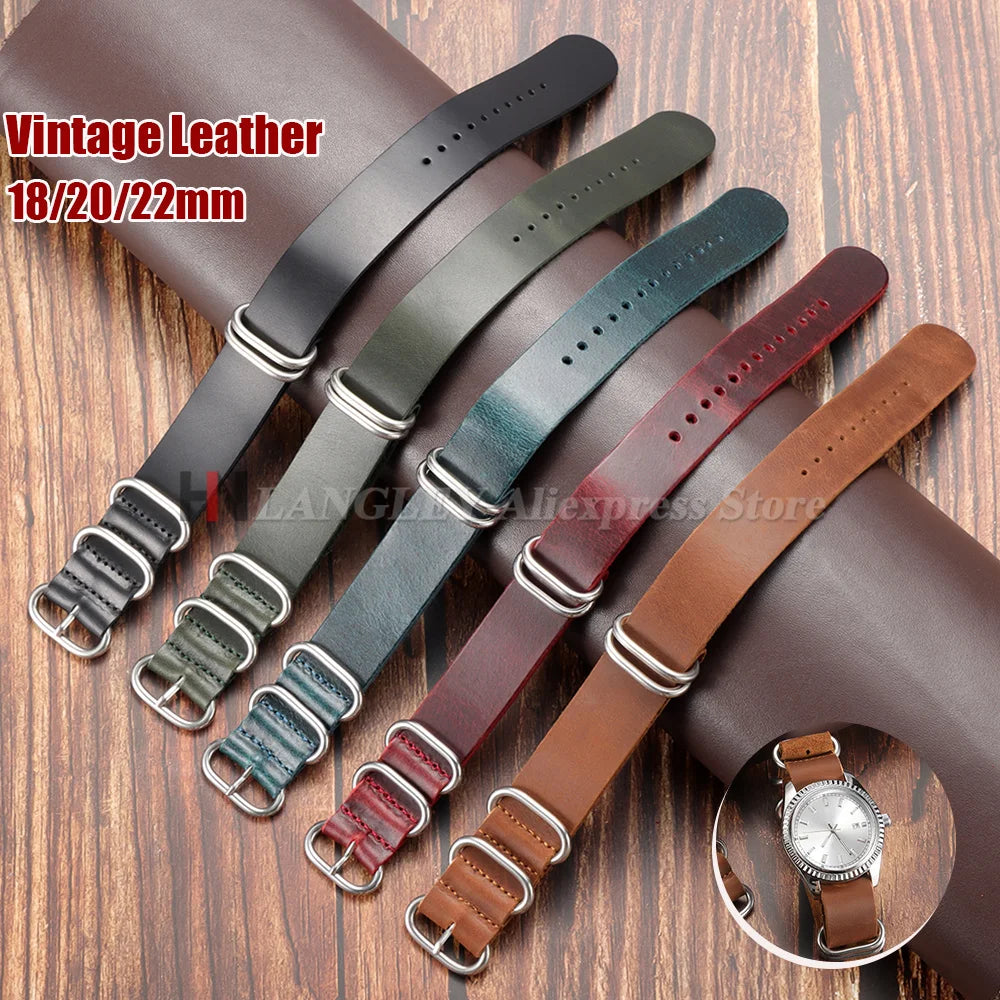 Vintage Genuine Leather Watch Strap 18mm 20mm 22mm