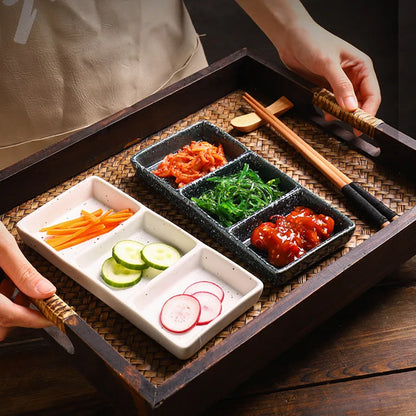 Japanese 3-Compartment Ceramic Sauce & Sushi Dish