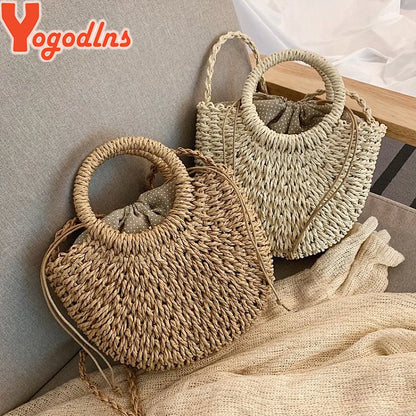 Handmade Half-Moon Straw Bag