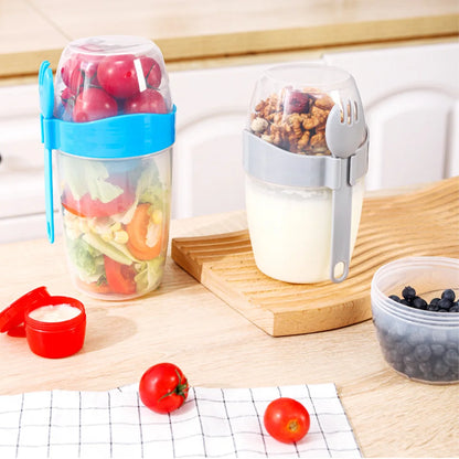 Portable Double-layer Lid with Spoon and Fork Lunch Cup