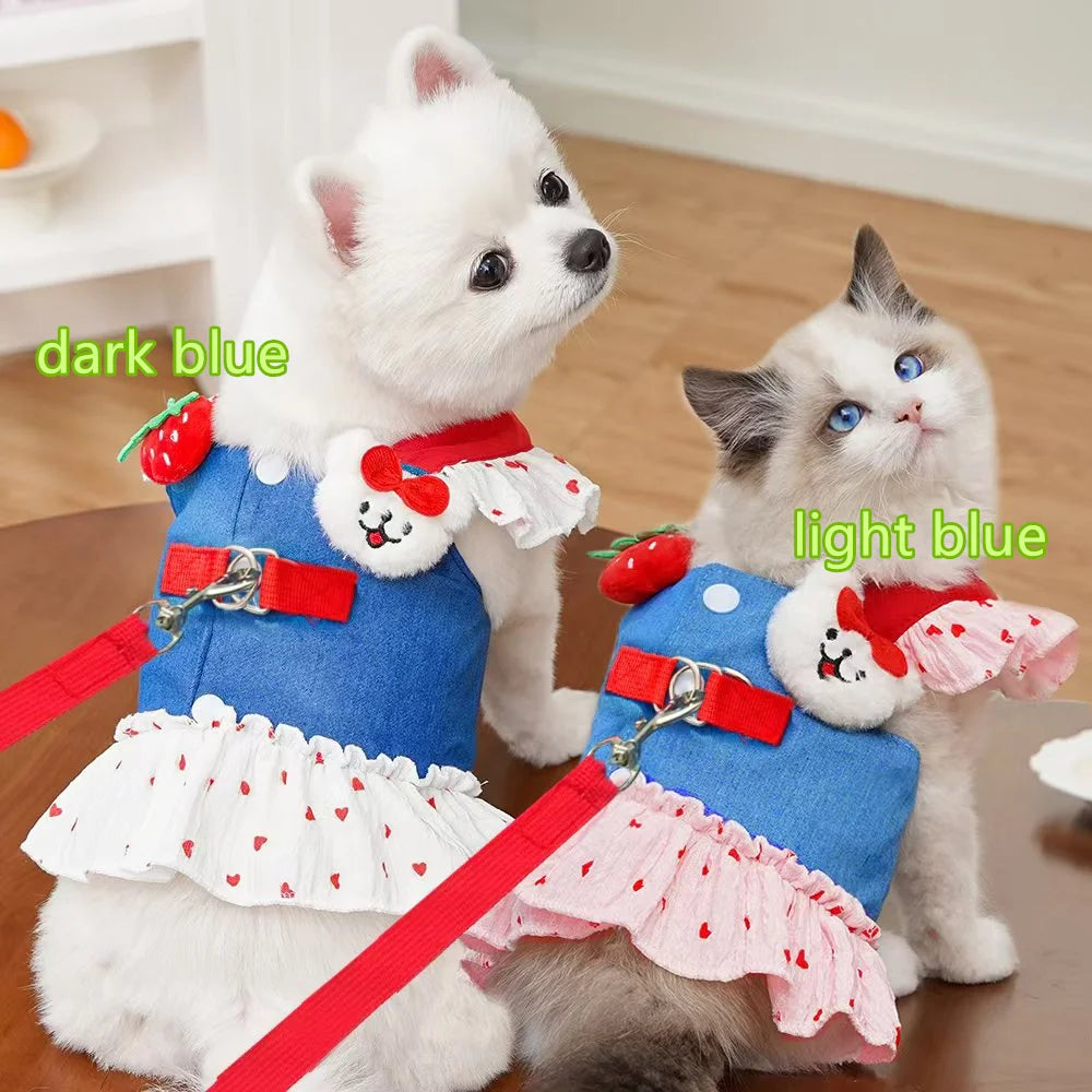 Cute Puppy Harness & Leash Dress Set