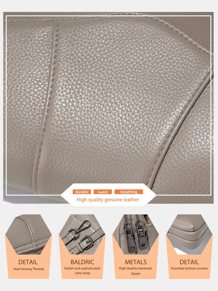 Genuine Leather Multi-Compartment Crossbody Bag