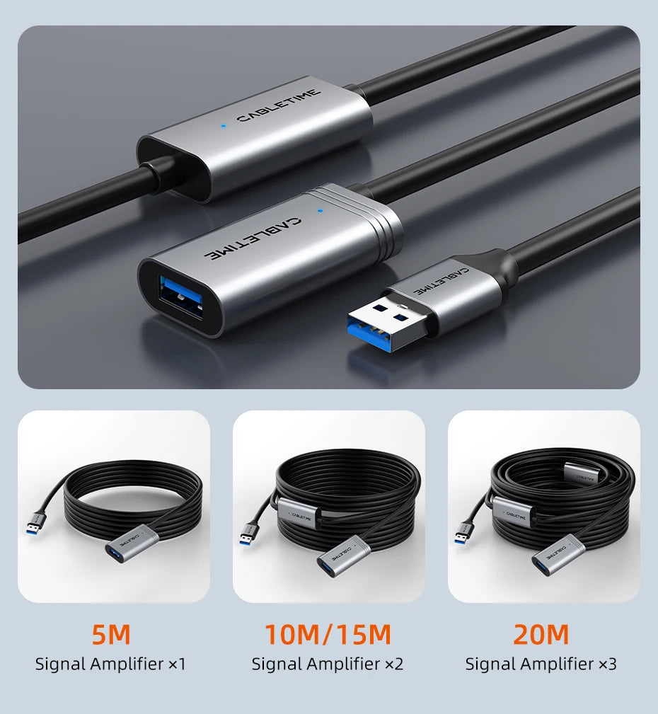 CABLETIME USB 3.0 Active Extension Cable – Male to Female