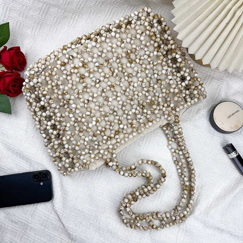 Handmade Pearl Beaded Shoulder Handbag