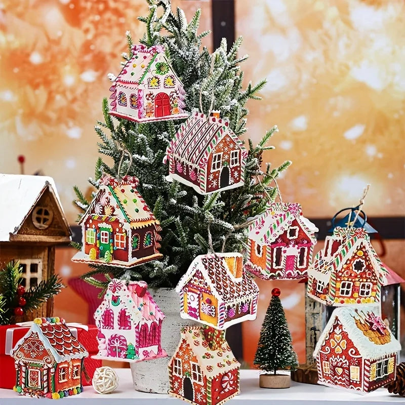 Painted Wooden Christmas House Ornament