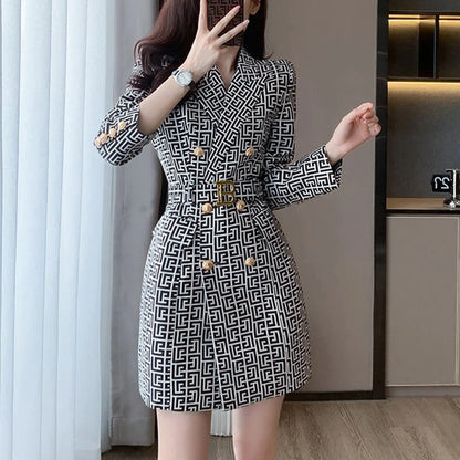 Elegant  Double Breasted Printing Blazer Dress