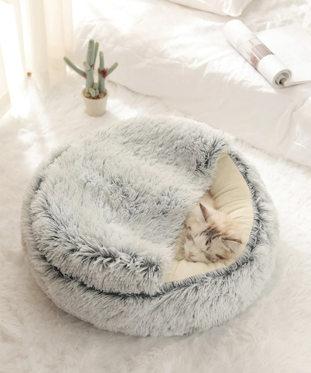 Semi-Enclosed Plush Cat & Dog Bed