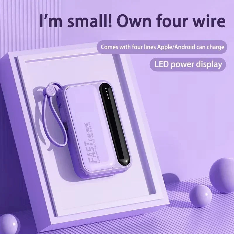 Portable Power Bank with Built-In Charging Cables