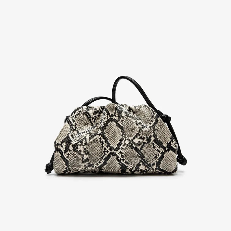 Snake Pattern Ruched Shoulder Bag