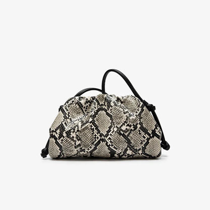 Snake Pattern Ruched Shoulder Bag