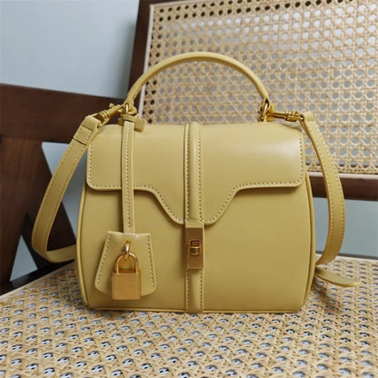 Genuine Split Leather Top Handle Satchel Bag