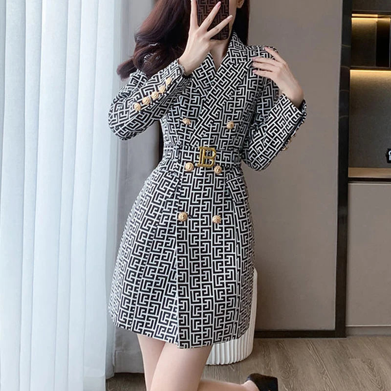 Elegant  Double Breasted Printing Blazer Dress