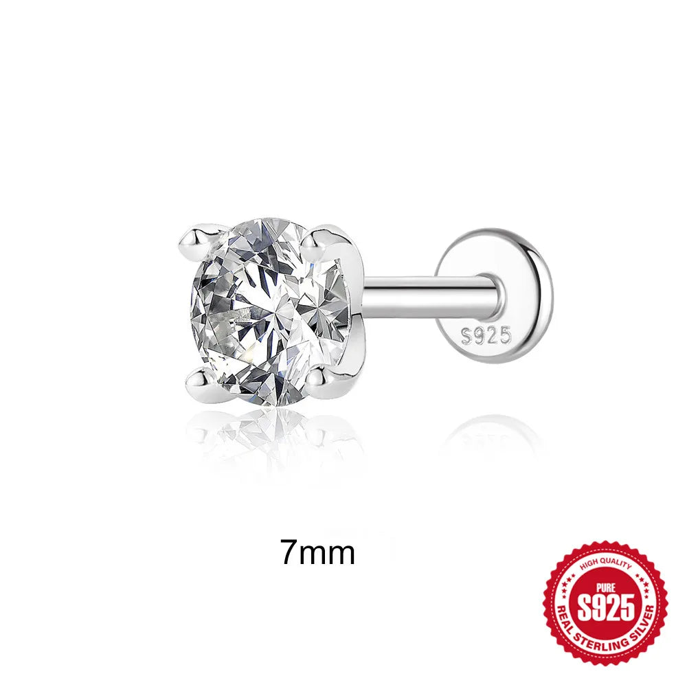 925 Sterling Silver Round Moissanite Stud Earring