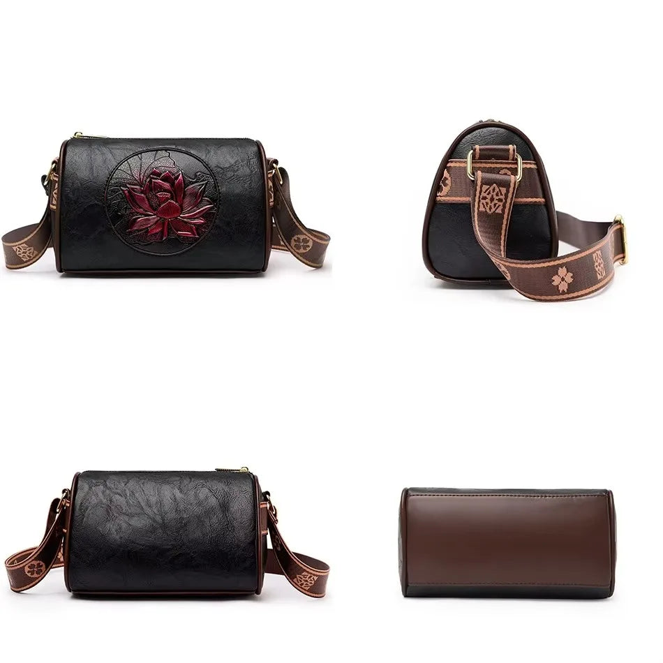 Casual Floral Embossed Leather Crossbody Shoulder Bag