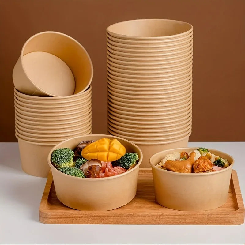 Disposable Kraft Paper Food Bowls with Lids
